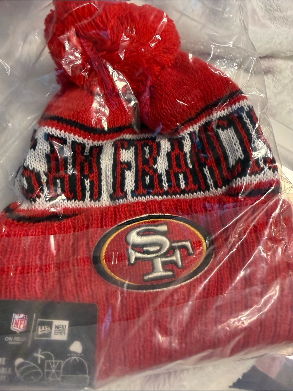 San Francisco Red Pom Beanie Hat - Official Team Knit